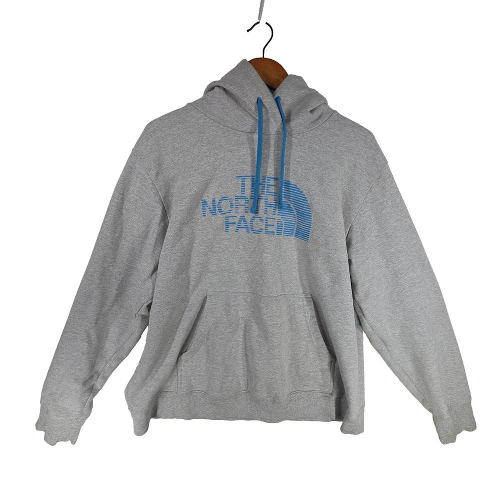 The North Face Mens XL Gray Hoodie Sweatshirt Pullover Logo Y2K Winter Warm